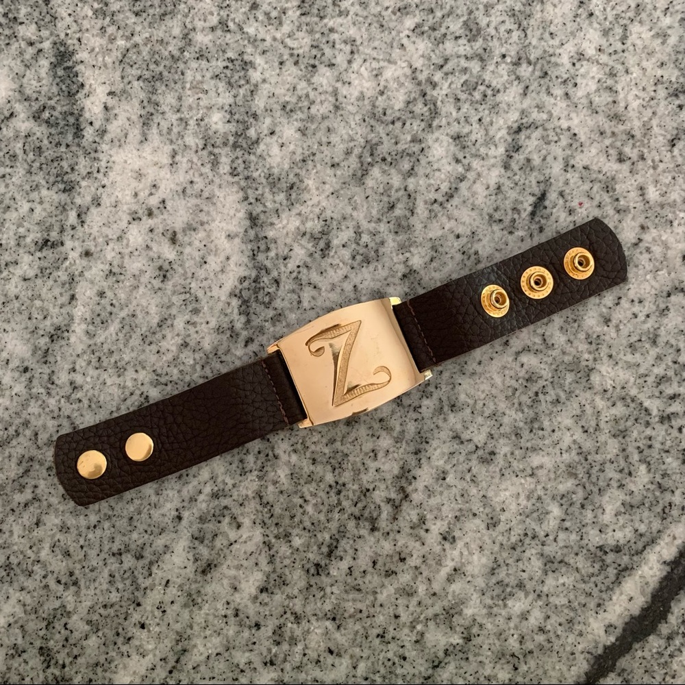 Gold and Leather “Z” Initial Cuff/Bracelet